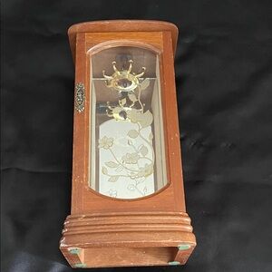 Vtg  Brown Wooden Cabinet with Glass Door